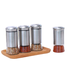 Good quality stainless steel bottle glass condiment set for salt and pepper shaker